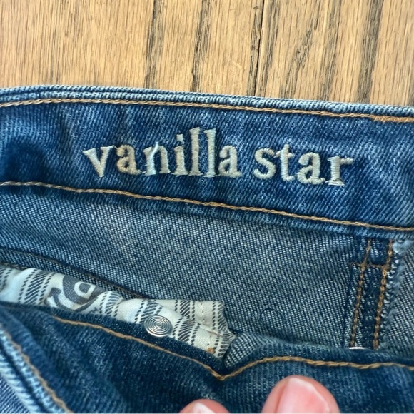 Vanilla Star Women’s Blue Distressed High Rise Button Fly Skinny Jeans Size 0/24 - Picture 7 of 11